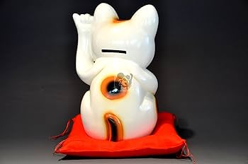 Amazon.co.jp: 常滑焼 招き猫 ドル猫白 6号 座布団付き [2866